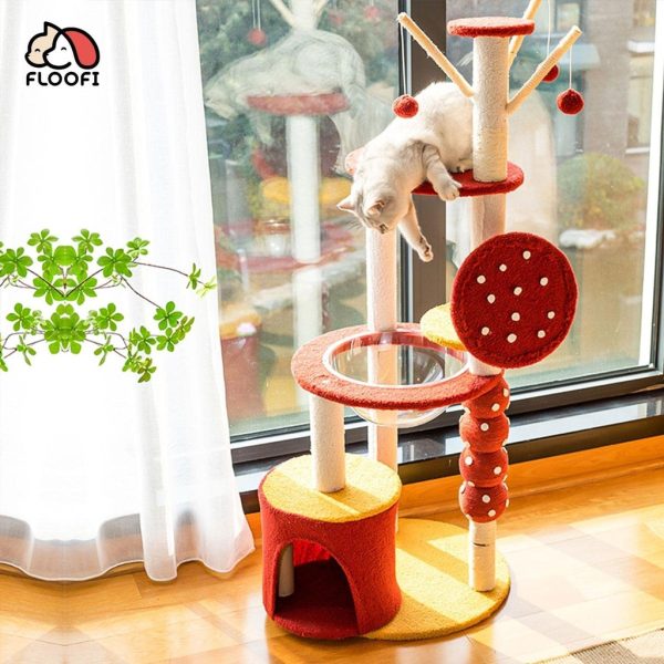 130cm Tanghulu Plush Cat Condo Cat Tree Red Yellow