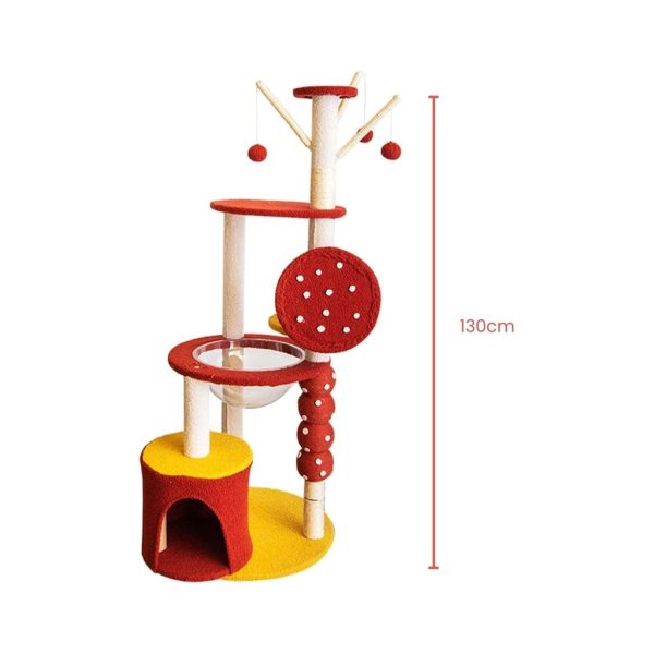 130cm Tanghulu Plush Cat Condo Cat Tree Red Yellow