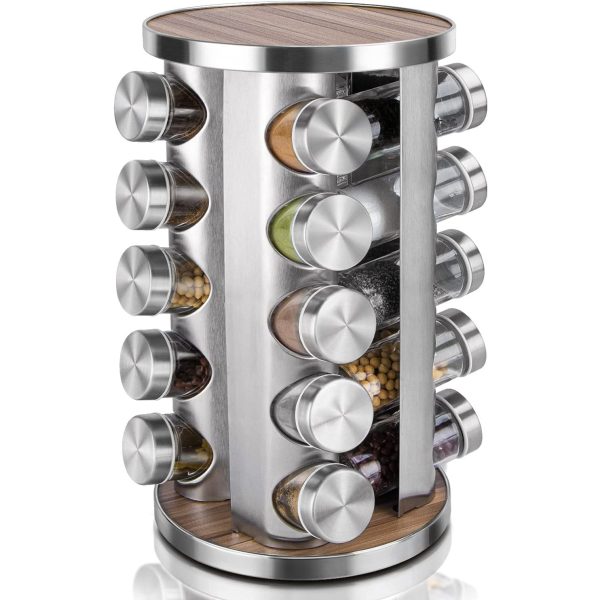 Rotating Spice Rack Organizer (20 Jars) with Label Sticker and Silicone Funnel