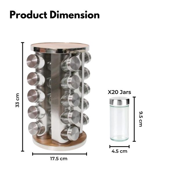 Rotating Spice Rack Organizer (20 Jars) with Label Sticker and Silicone Funnel