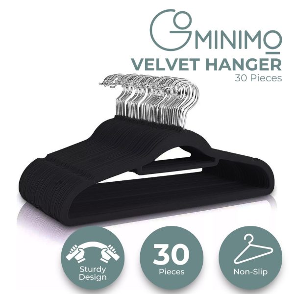 30 Pack of Non-Slip Velvet Suit Hangers with Tie Organisers (Black) GO-VH-100-SH