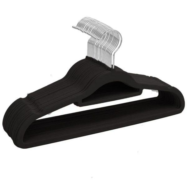 30 Pack of Non-Slip Velvet Suit Hangers with Tie Organisers (Black) GO-VH-100-SH