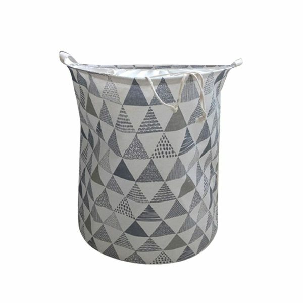 Laundry Basket Round Foldable with Cover Grey Triangle Design