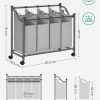 SONGMICS Laundry Basket with 4 Removable Laundry Bin on Wheels Gray LSF005GS