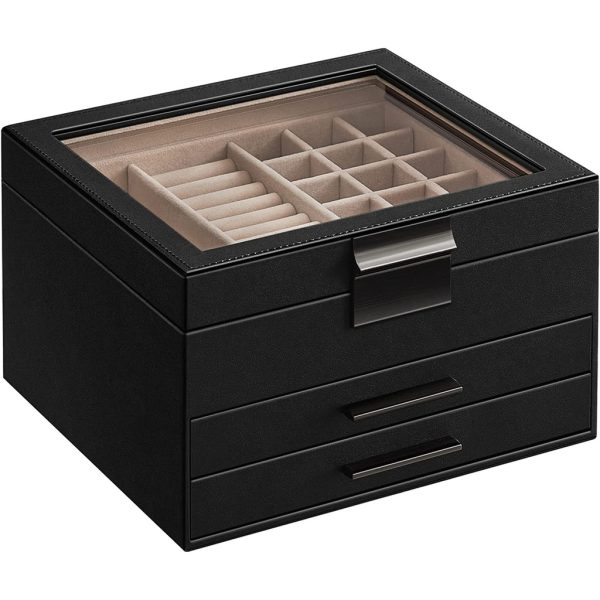 Jewelry Box 3-Layer with 2 Drawers Graphite Black