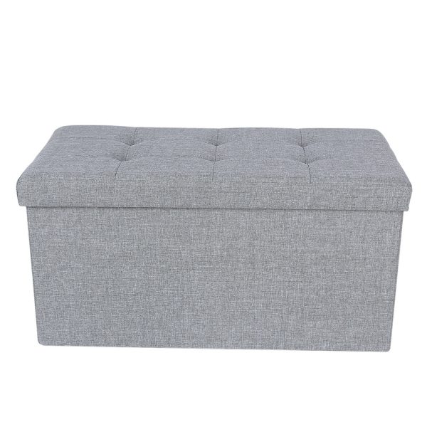 76cm Folding Storage Ottoman Bench Foot Rest Stool Light Gray