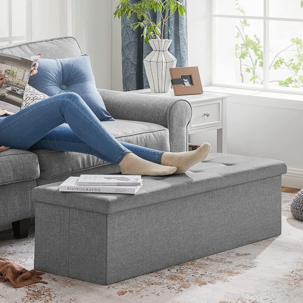 110cm Storage Ottoman Bench Light Grey