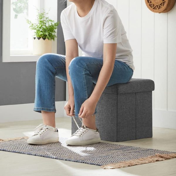 38cm Folding Storage Ottoman Bench Foot Rest Stool Dark Gray