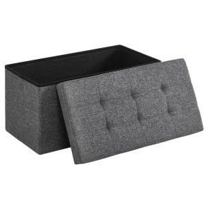 76cm Folding Storage Ottoman Bench Foot Rest Stool Dark Gray