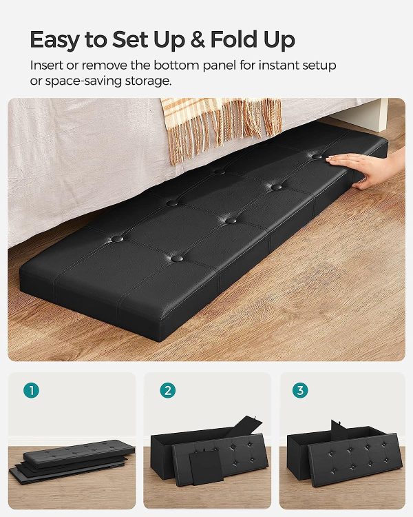 109cm Folding Storage Ottoman Bench Black LSF701