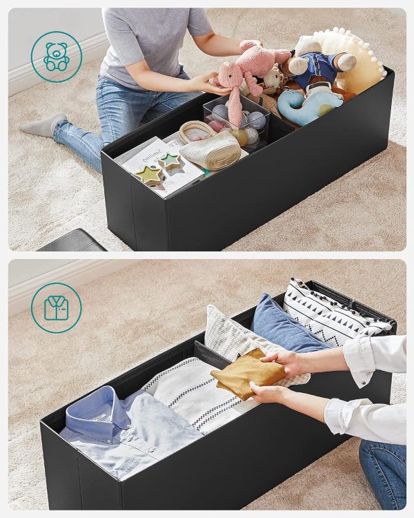 109cm Folding Storage Ottoman Bench Black LSF701