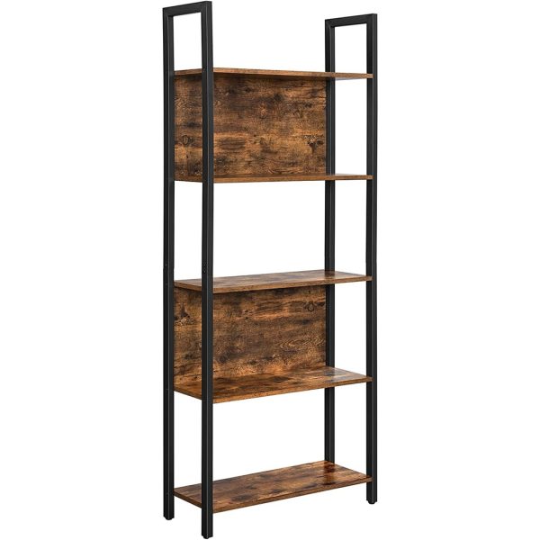 Bookshelf with 5 Shelves Rustic Brown and Black