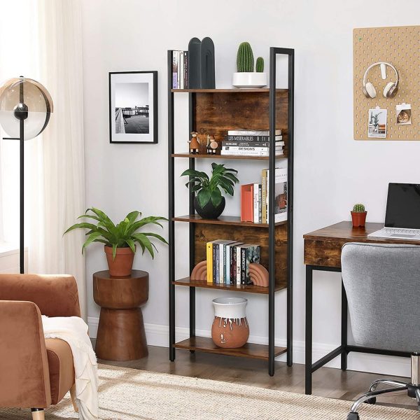 Bookshelf with 5 Shelves Rustic Brown and Black