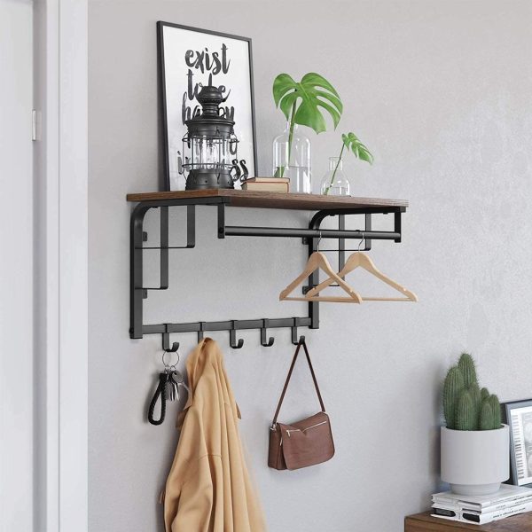 Coat Rack Wall-Mounted Rustic Brown and Black LCR12BX