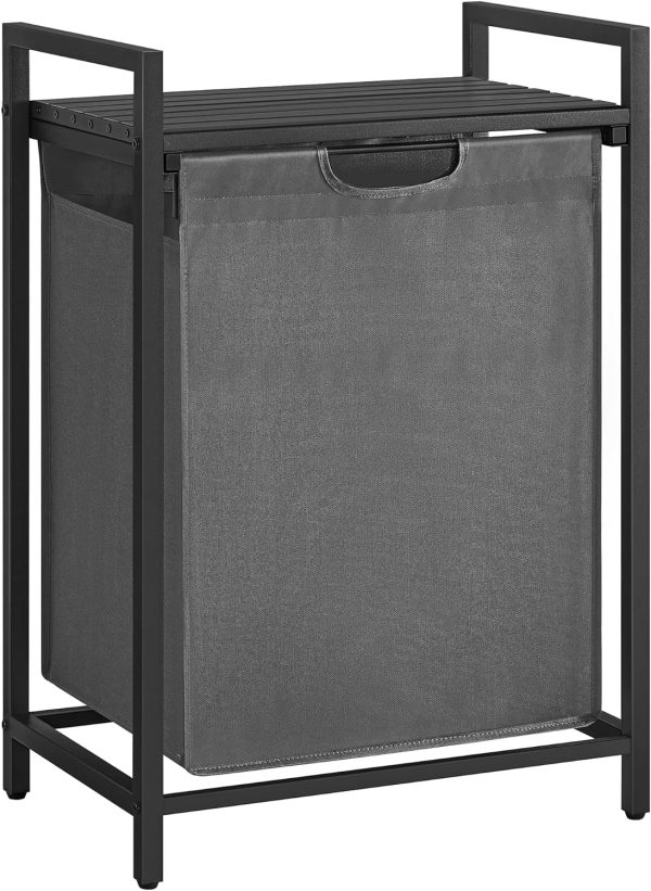 Laundry Hamper with Shelf and Pull-Out Bag 65L Black and Gray