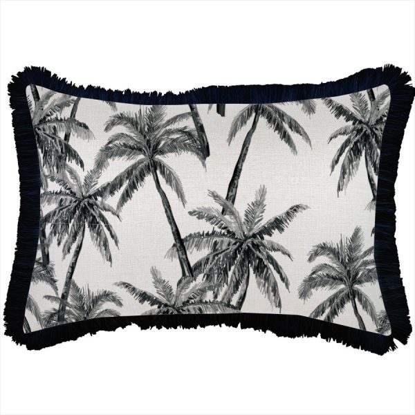 Cushion Cover-Coastal Fringe Black-Castaway – 35×50 cm