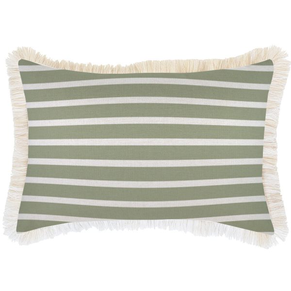 Cushion Cover-Coastal Fringe Natural-Hampton Stripe Sage – 35×50 cm