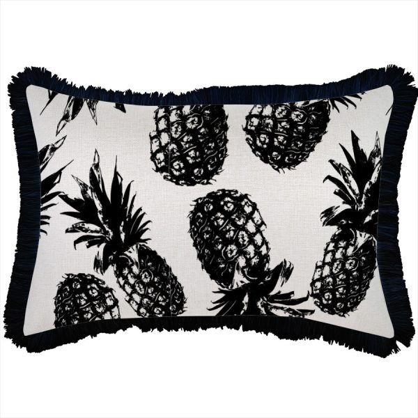 Cushion Cover-Coastal Fringe Black-Pineapples Black – 35×50 cm