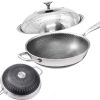 304 Stainless Steel Non-Stick Stir Fry Cooking Kitchen Wok Pan with Lid Honeycomb Double Sided – 32 cm