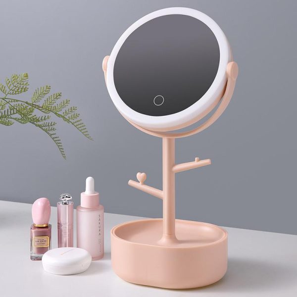 Ecoco Smart LED Light Cosmetic Makeup Mirror USB Touch Screen Home Desk Vanity 360° – Pink