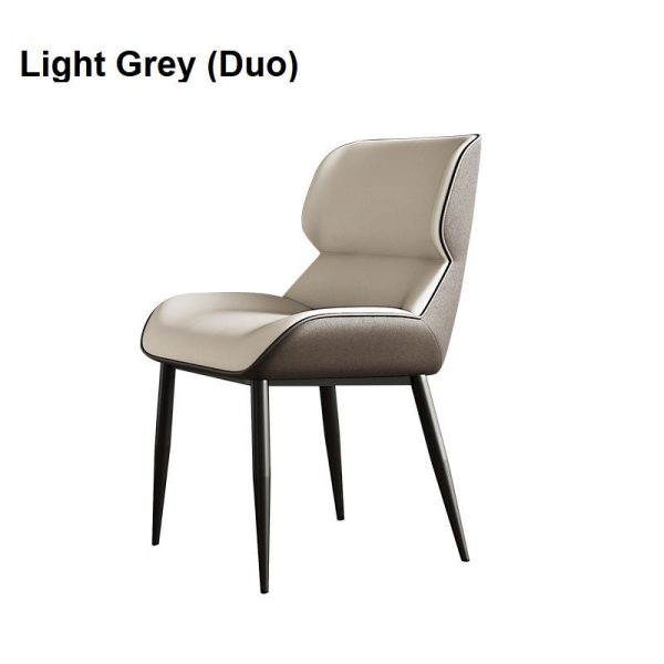 Italian Minimal List Dining Chairs PU Retro Chair Cafe Kitchen Modern Metal Legs x2 – Light Grey