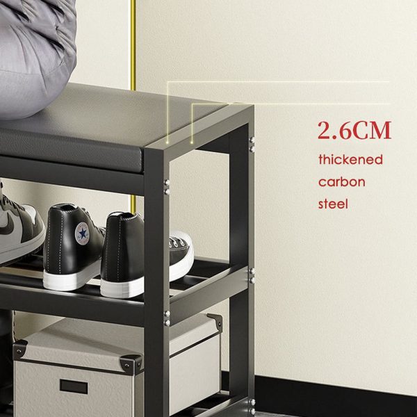 3 Tiers 80cm Width Sturdy Steel Multi-layer Shoe Rack with Bench Entryway Shoe Storage Organizer