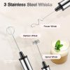 USB Charging Electric Egg Beater Milk Frother Handheld Drink Coffee Foamer Silver with 3 Stainless Steel Whisks