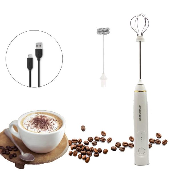 USB Charging Electric Egg Beater Milk Frother Handheld Drink Coffee Foamer AU with 2 Stainless Steel Whisks – Black