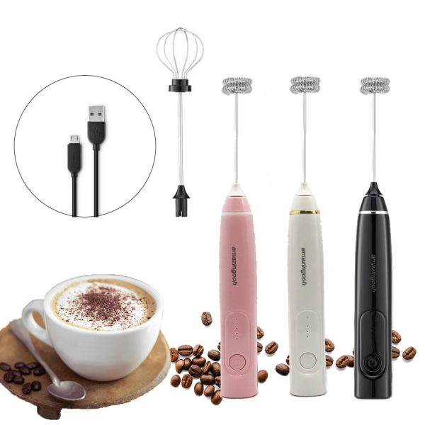 USB Charging Electric Egg Beater Milk Frother Handheld Drink Coffee Foamer AU with 2 Stainless Steel Whisks – Black