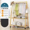 Rail Bamboo Clothes Rack Garment Hanging Stand 3 Tier Storage Shelves Closet 80cm Panel