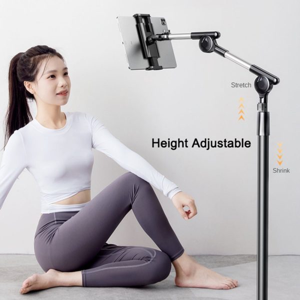 RTAKO 1.6m Retractable Adjustable Lazy Mobile Phone Tablet Floor Stand Rotatable Tablet Holder Bracket