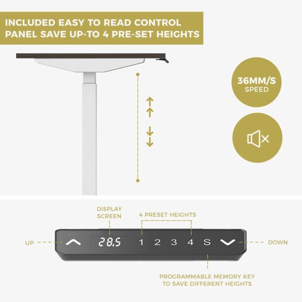 Standing Desk Height Adjustable Sit Stand Motorised Single Grey Motor Frame Top – 120 cm, Black