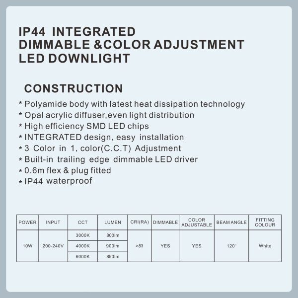 LED DOWNLIGHT KIT 90MM NON DIM 10W 3 COLOR IN 1 WARM WHITE COOL WHITE DAY LIGHT TRI COLOR – 5