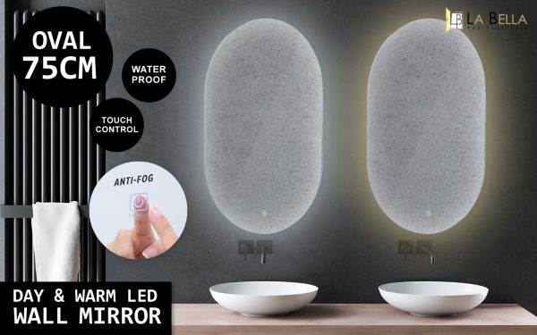 2 Set LED Wall Mirror Oval Anti-Fog Bathroom 50x75cm