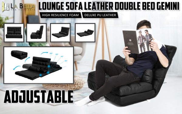 La Bella Double Seat Couch Bed Sofa Gemini Leather – Black