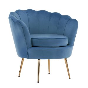 La Bella Shell Scallop Lounge Chair Accent Velvet – Navy Blue