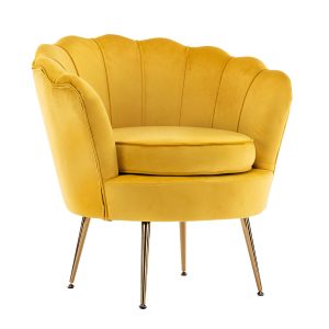 La Bella Shell Scallop Lounge Chair Accent Velvet – Yellow