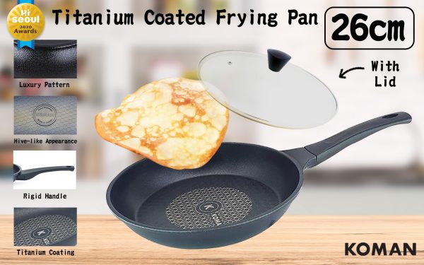 Non-Stick Titanium Coating Frying Pan 26cm + Glass Lid