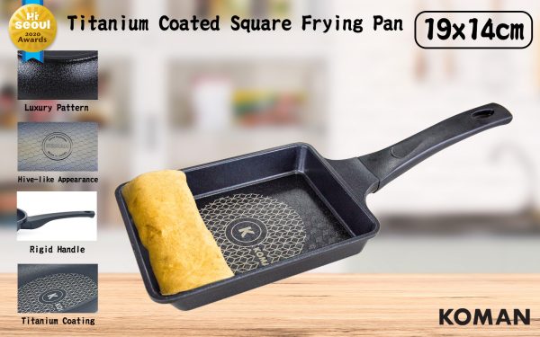 Shinewon Frypan Frying Pan 19x14cm Non-stick Titanium Coat Square BLACK