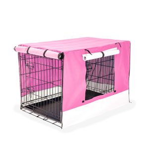 Paw Mate Wire Dog Cage Foldable Crate Kennel with Tray + Cover Combo – 30inch, Pink