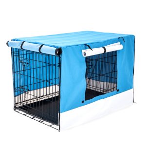 Paw Mate Wire Dog Cage Foldable Crate Kennel with Tray + Cover Combo – 48inch, Blue