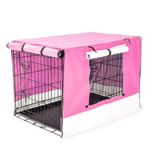 Paw Mate Wire Dog Cage Foldable Crate Kennel with Tray + Cover Combo – 48inch, Pink