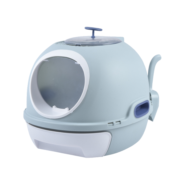 Hooded Cat Toilet Litter Box Tray House With Drawer & Scoop Blue