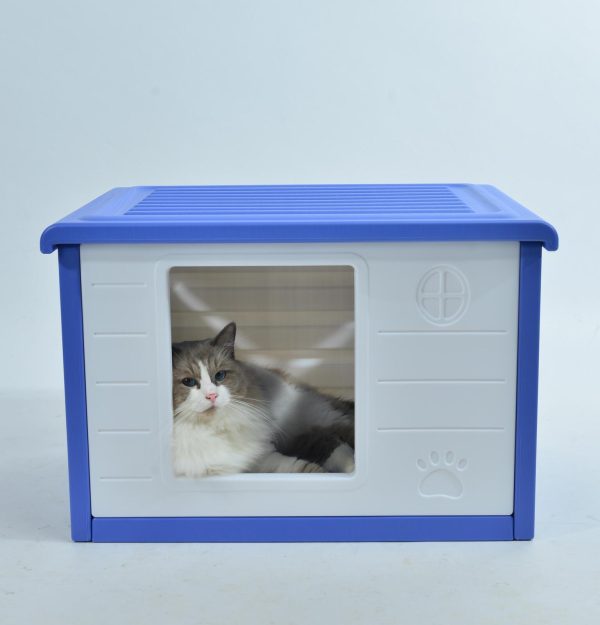 Small Plastic Pet Dog Puppy Cat House Kennel – Blue