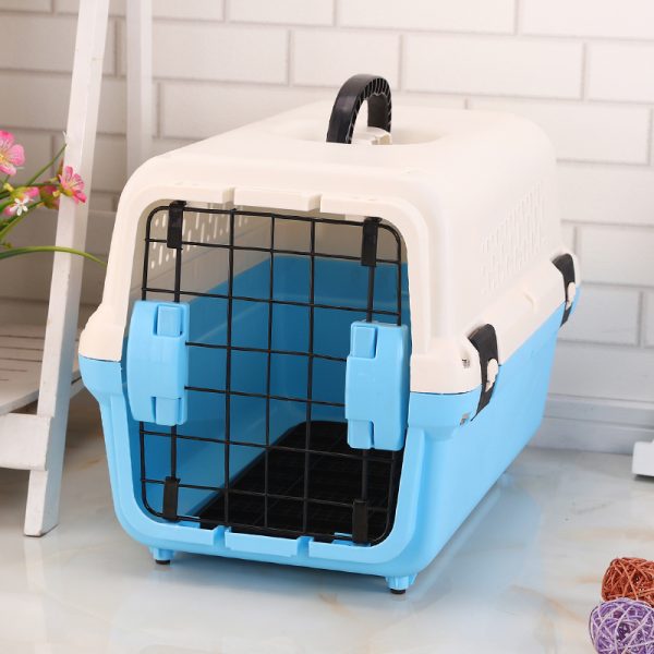 Portable Plastic Dog Cat Pet Pets Carrier Travel Cage With Tray – Blue