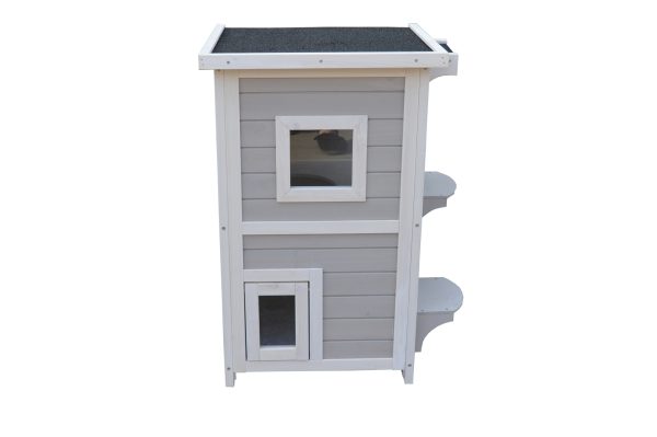 2 Story Cat Shelter Condo with Escape Door Rainproof Kitty House