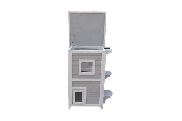 2 Story Cat Shelter Condo with Escape Door Rainproof Kitty House