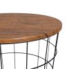 Vintage Round Coffee Tables Set of 2 Side Tables Robust Steel Frame for Living Room Bedroom Rustic Brown and Black