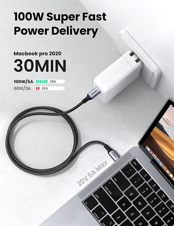 UGREEN 70427 USB-C to USB-C PD Fast Charging Cable – 1M