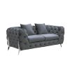 Grand Tufted Lounge – Dark Grey Velvet – Silver Legs